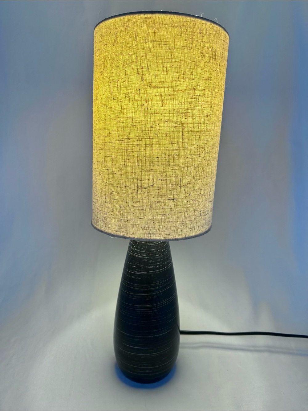 Dark Espresso Brown Textured Table Lamp Tall Linen Look Shade MCM